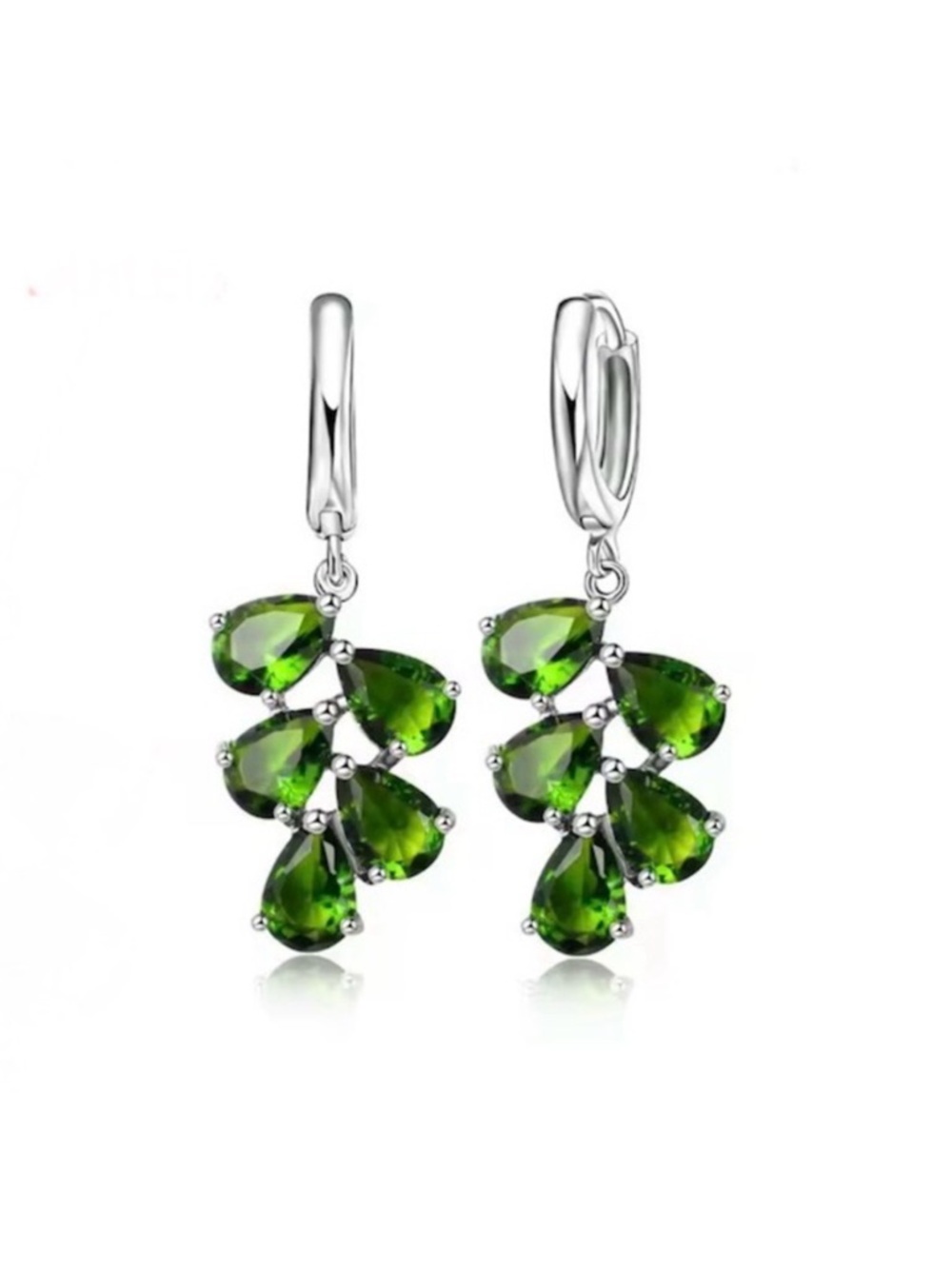 Swarovski Elements 925 Sterling Silver Green Teardrop Cluster Earrings NEW